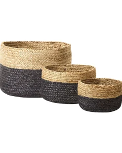 Conjunto De 3 Cestos Em Juta Natural E Preta Kahu