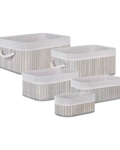 Conjunto De 5 Cestos Em Madeira De Bambu Cinzenta Talpe