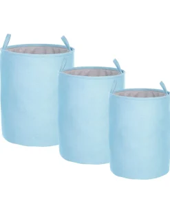 Conjunto De 3 Cestos Em Tecido De Poliester Azul E Cinzento Archa