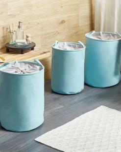 Conjunto De 3 Cestos Em Tecido De Poliester Azul E Cinzento Archa