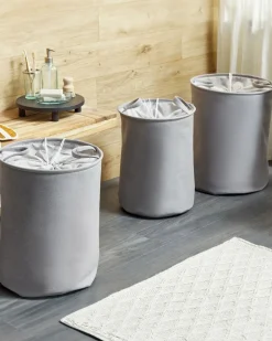 Conjunto De 3 Cestos Em Tecido De Poliester Cinzento Archa