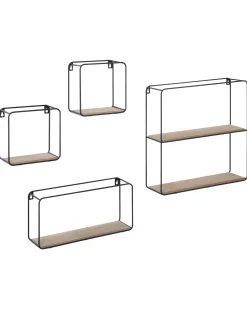 Conjunto De 4 Estantes De Parede Pretas E Castanhas Claras Brito