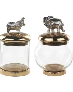 Conjunto De 2 Frascos Decorativas Em Dourado E Prateado Laki