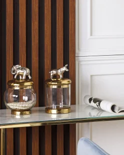 Conjunto De 2 Frascos Decorativas Em Dourado E Prateado Laki