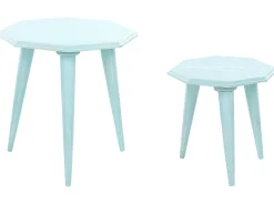 Conjunto De 2 Mesas De Apoio Em Madeira De Mango Azul Kanri