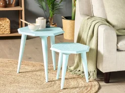 Conjunto De 2 Mesas De Apoio Em Madeira De Mango Azul Kanri