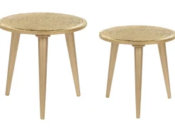 Conjunto De 2 Mesas De Apoio Em Madeira De Mango Dourada Narra