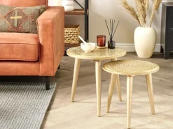 Conjunto De 2 Mesas De Apoio Em Madeira De Mango Dourada Narra