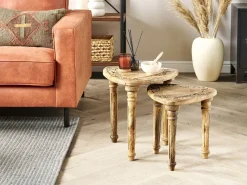 Conjunto De 2 Mesas De Apoio Em Madeira Clara De Mango Saora