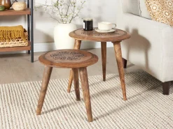 Conjunto De 2 Mesas De Apoio Em Madeira Escura De Mango Turua