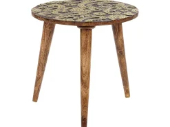 Conjunto De 2 Mesas De Apoio Em Madeira Escura De Mango E Dourado Chanpi