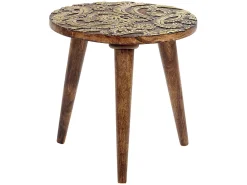 Conjunto De 2 Mesas De Apoio Em Madeira Escura De Mango E Dourado Chanpi