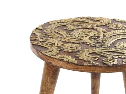 Conjunto De 2 Mesas De Apoio Em Madeira Escura De Mango E Dourado Chanpi