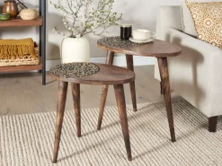 Conjunto De 2 Mesas De Apoio Em Madeira Escura De Mango Khetua