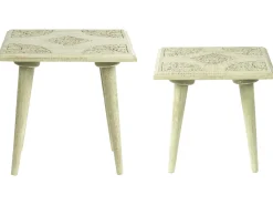 Conjunto De 2 Mesas De Apoio Em Madeira Verde E Dourada Belidha