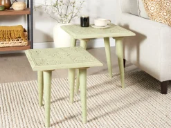 Conjunto De 2 Mesas De Apoio Em Madeira Verde E Dourada Belidha