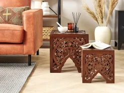 Conjunto De 2 Mesas De Apoio Em Madeira Escura Shukur