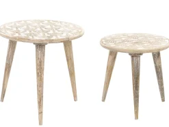 Conjunto De 2 Mesas De Apoio Em Madeira Clara De Mango Hursi