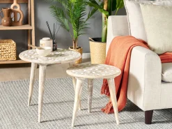 Conjunto De 2 Mesas De Apoio Em Madeira Clara De Mango Hursi