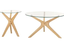Conjunto De 2 Mesas Em Madeira Clara E Tampo De Vidro Temperado Valley