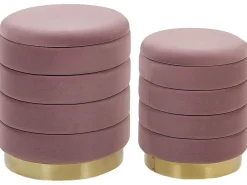 Conjunto De 2 Tamboretes Com Arrumação Rosa Garland