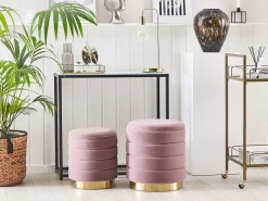 Conjunto De 2 Tamboretes Com Arrumação Rosa Garland