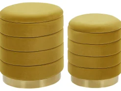 Conjunto De 2 Tamboretes Com Arrumação Amarelo Garland