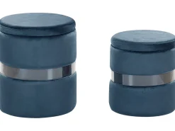 Conjunto De 2 Tamboretes Em Veludo Azul Doris
