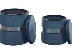 Conjunto De 2 Tamboretes Em Veludo Azul Doris