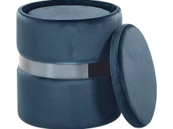 Conjunto De 2 Tamboretes Em Veludo Azul Doris