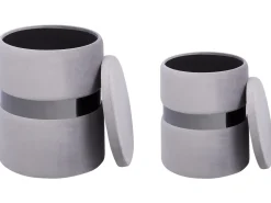 Conjunto De 2 Tamboretes Em Veludo Cinzento Doris