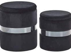 Conjunto De 2 Tamboretes Em Veludo Preto Doris