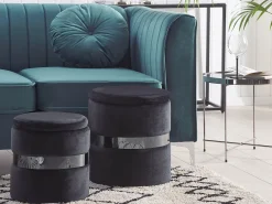 Conjunto De 2 Tamboretes Em Veludo Preto Doris