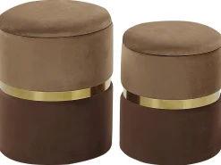 Conjunto De 2 Tamboretes Em Veludo Castanho Wichita