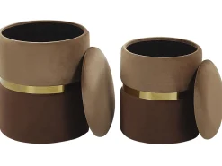 Conjunto De 2 Tamboretes Em Veludo Castanho Wichita