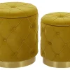 Conjunto De 2 Tamboretes Em Veludo Amarelo Mostarda Pueblo