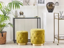 Conjunto De 2 Tamboretes Em Veludo Amarelo Mostarda Pueblo