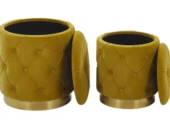 Conjunto De 2 Tamboretes Em Veludo Amarelo Mostarda Pueblo