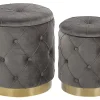 Conjunto De 2 Tamboretes Em Veludo Cinzento Pueblo