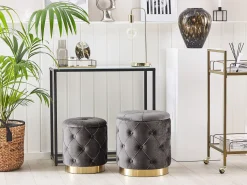 Conjunto De 2 Tamboretes Em Veludo Cinzento Pueblo