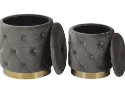 Conjunto De 2 Tamboretes Em Veludo Cinzento Pueblo