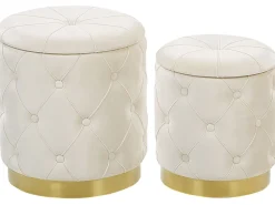 Conjunto De 2 Tamboretes Em Veludo Brancos Pueblo