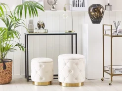 Conjunto De 2 Tamboretes Em Veludo Brancos Pueblo