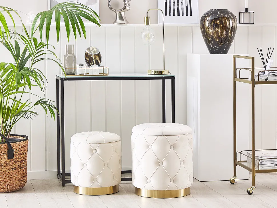 Conjunto De 2 Tamboretes Em Veludo Brancos Pueblo