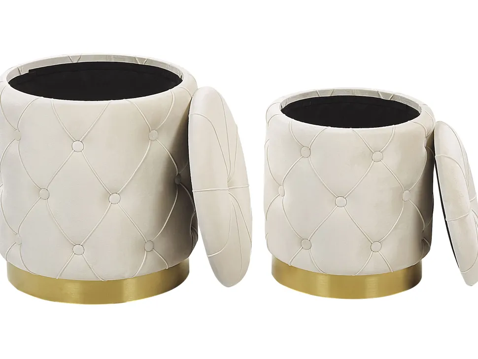 Conjunto De 2 Tamboretes Em Veludo Brancos Pueblo