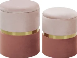 Conjunto De 2 Tamboretes Em Veludo Rosa Wichita