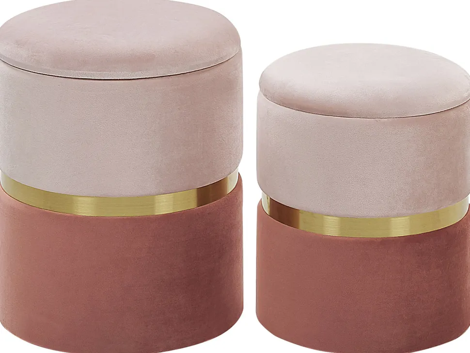 Conjunto De 2 Tamboretes Em Veludo Rosa Wichita