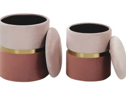 Conjunto De 2 Tamboretes Em Veludo Rosa Wichita