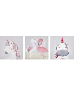 Conjunto De 3 Telas Com Impressoes Em Rosa E Cinzento 30 X 30 Cm Timia