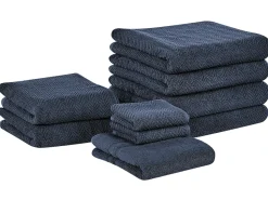 Conjunto De 9 Toalhas Em Algodao Azul Escuro Mitiaro